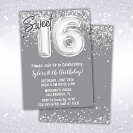 Grått Silver Sweet 16:e Födelsedagsfesten Inbjudningar