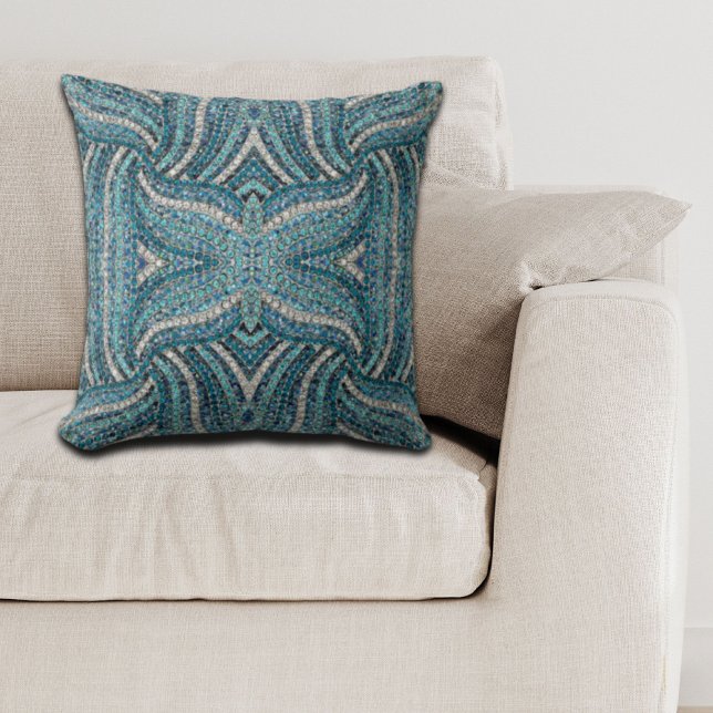 grått silver-turkos tealblåbohemi kudde (grey silver turquoise teal blue bohemian throw pillow)