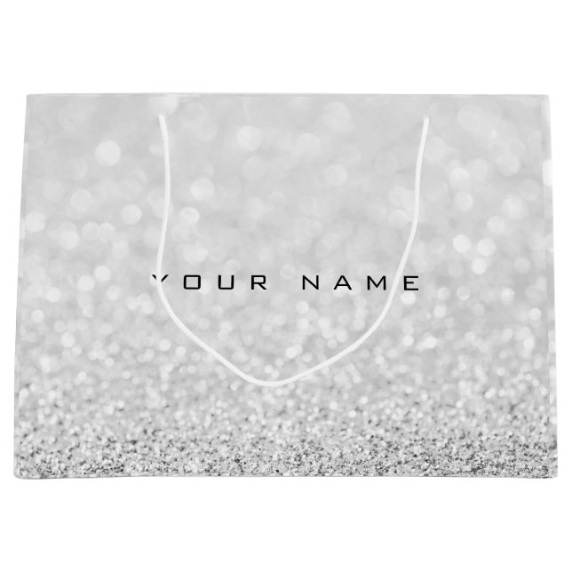 Grått Silver White Glitter Favor Gift Namn (Framsidan)