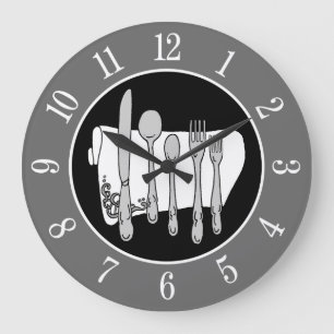 Grått Silverware Napkin Elegant Clock med nummer Stor Klocka