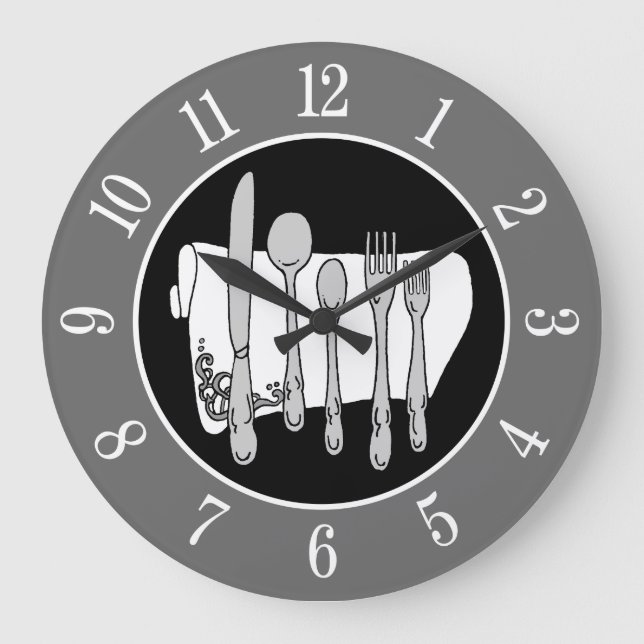 Grått Silverware Napkin Elegant Clock med nummer Stor Klocka (Framsida)