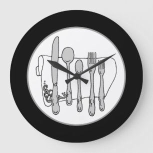 Grått Silverware White Napkin No Number Clock Stor Klocka