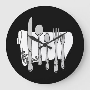 Grått Silverware White Napkin No Numbers Clock Stor Klocka