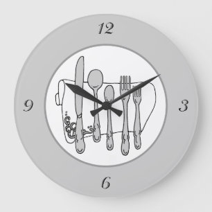 Grått Silverware White Napkin Simple Numbers Clock Stor Klocka