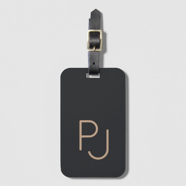 Grått Simple anpassningsbar monogram masculine Bagagebricka (Framsida vertikal)