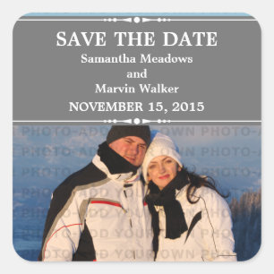Grått Simple Chic Photo Save the Date Stickers Fyrkantigt Klistermärke