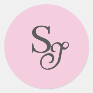 Grått-skriptinitialt monogram rosa runt klistermärke