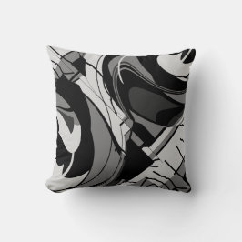 Grått-skuggor på Blommigten Svart Abstrakt Flowing Kudde