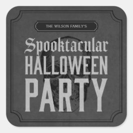 Grått Skull Spooktacular Halloween fest Fyrkantigt Klistermärke