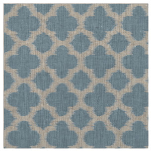 Grått Slate Blue Ikat Quatrefoil Mönster Tyg