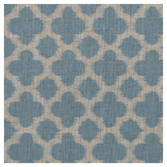 Grått Slate Blue Ikat Quatrefoil Mönster Tyg (Provkarta)