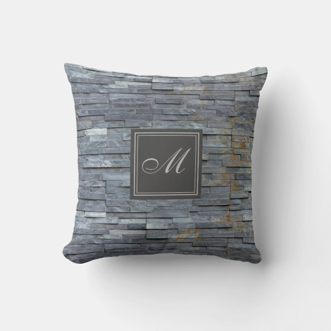 Grått Slate Monogram Kudde (Framsida)