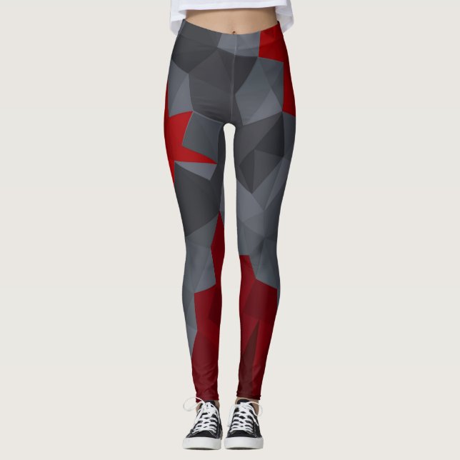 Grått, slumpmässigt arrangerade trianglar. leggings (Framsida)