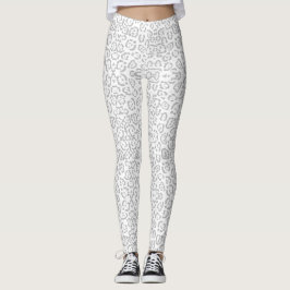 Grått Snö Leopard Cat Animal Print Leggings
