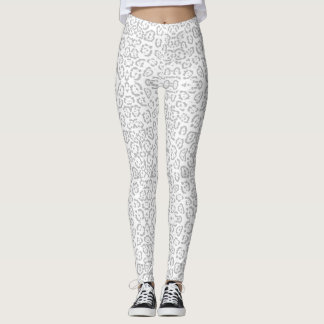 Grått Snö Leopard Cat Animal Print Leggings