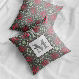 Grått Snöflinga Jul Monogram Kudde