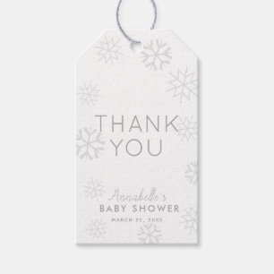 Grått Snöflingor Baby sitt Kall utanför Tack Presentetikett