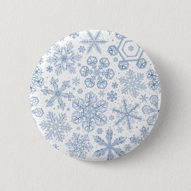 Grått Snöflingor på benvita Knapp (Framsida)