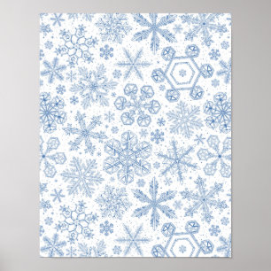 Grått Snöflingor på benvita Poster