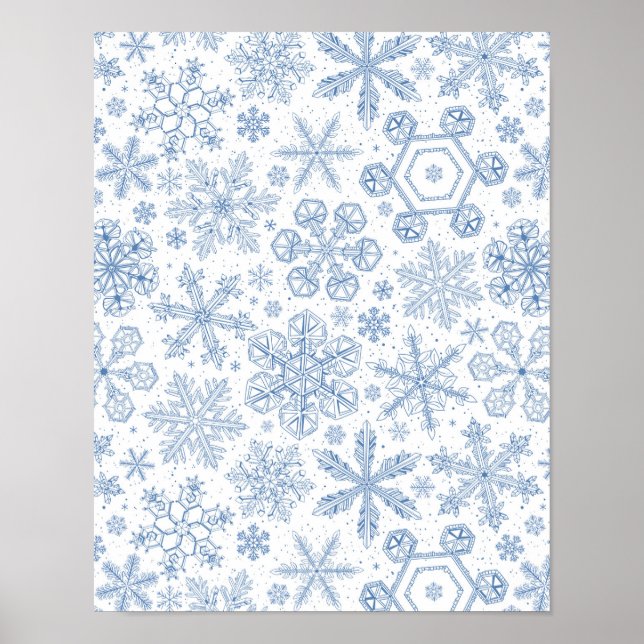 Grått Snöflingor på benvita Poster (Framsidan)