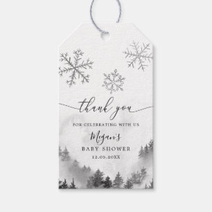 Grått Snöflingor Winter Wonderland Baby Shower Presentetikett