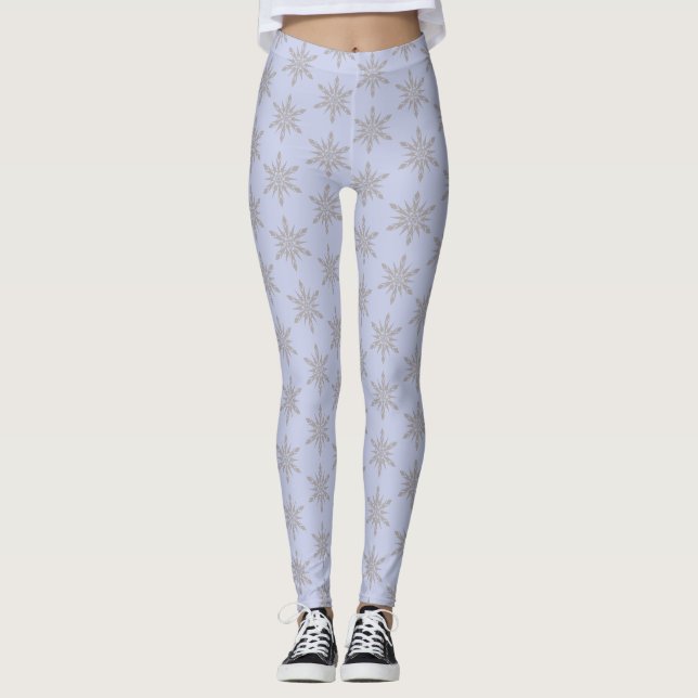 Grått Snowflake Blue Winter Leggings (Framsida)
