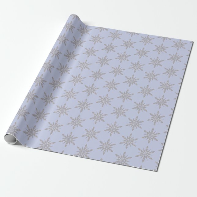 Grått Snowflake Blue Winter Presentpapper (Utrullad)
