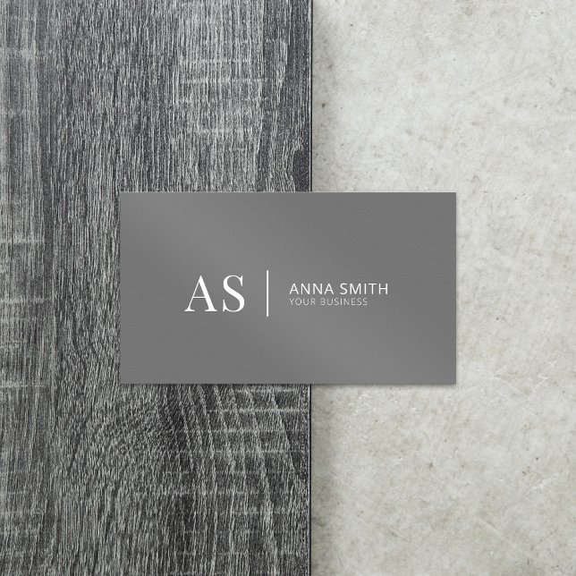 Grått Snyggt Monogram Modern Visitkort (Skapare uppladdad)