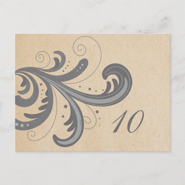 Grått Snyggt Swirls Bordsnummer vykort (Framsida)