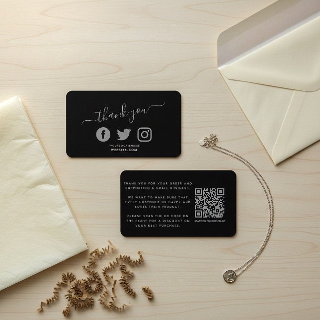 Grått social-ikoner QR-kodtack för rabatt Tilläggskort (Grey social icons QR code thank you discount Enclosure Card.)