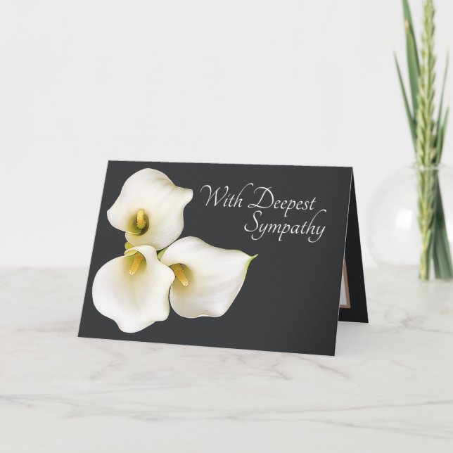 Grått Solid Färg Background Calla Lilies Sympathy Kort (Framsida)
