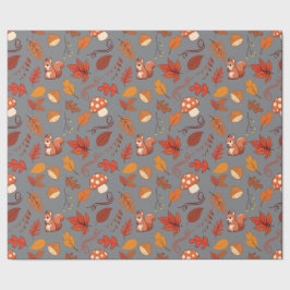 Grått Sömlös omslagning Papper: ekorrar och Löv Presentpapper