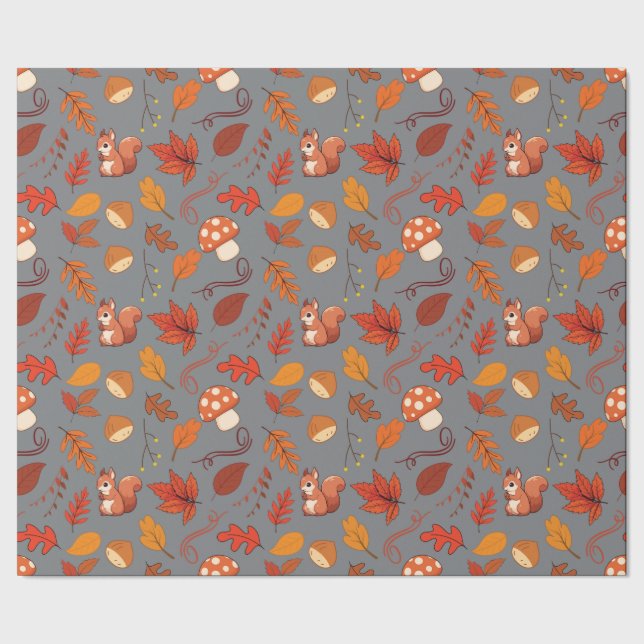 Grått Sömlös omslagning Papper: ekorrar och Löv Presentpapper (Seam)