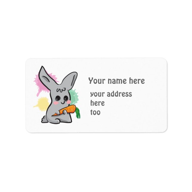 Grått-söt bunny med morotadressetikett adressetikett (Framsidan)