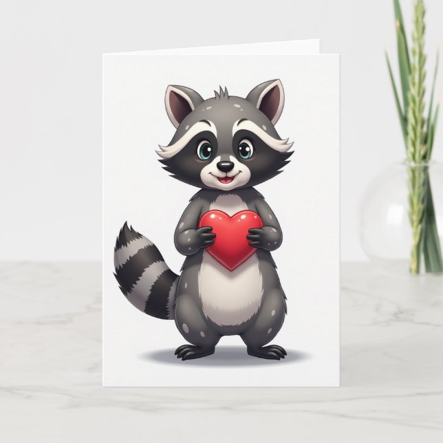 Grått Sött Tvättbjörnsvalentinskort Kort (Framsida)