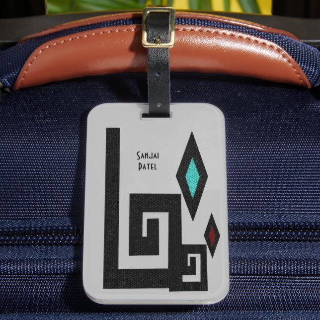 Grått Southwest Stil Geometric Luggage Tag Bagagebricka (Framsida Insitu 2)