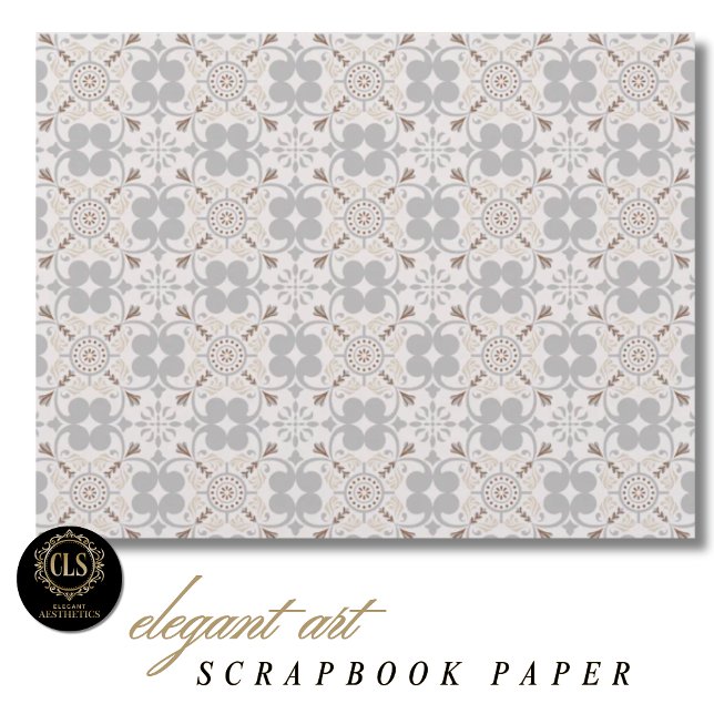 Grått spanskt kakel mönster scrapbook papper  (Scrapbook Paper – Spanish Tile Pattern)