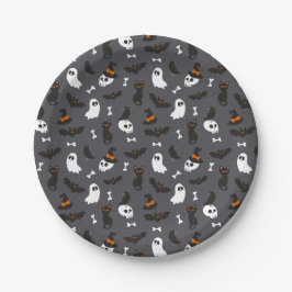 Grått Spöken Döskallar Ravens Cats Halloween Mönst