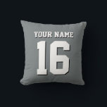 Grått Sports Jersey Team Jersey Kudde<br><div class="desc">Charcol Grått Team Jersey/Sports Jersey/Football Jersey Anpassa detta med ditt eget namn eller team namn och ett nummer. Du kan ändra textens storleka placering, färg och placering om du behöver göra ändringar, ta bort textskuggan, lägga till egen text och/eller bilder för att skapa din egen unika design med mera. FantabulousSports/Fantabulous...</div>