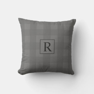 Grått Squares Geometric Gingham Mönster Monogram Kudde