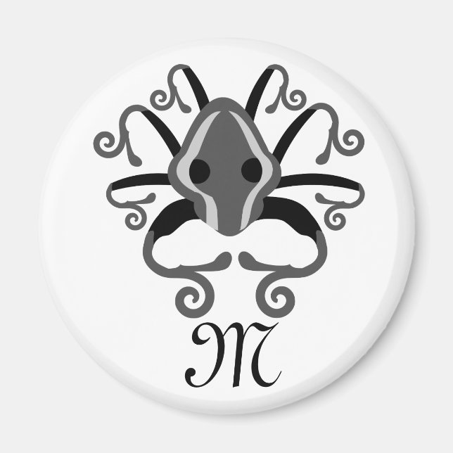 Grått Squid Monogram Magnet (Framsidan)