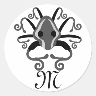 Grått Squid Monogram Runt Klistermärke