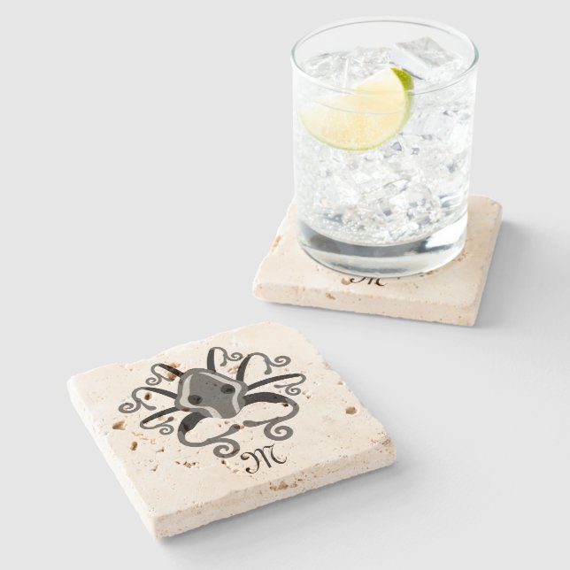 Grått Squid Monogram Stenunderlägg (Sidan)