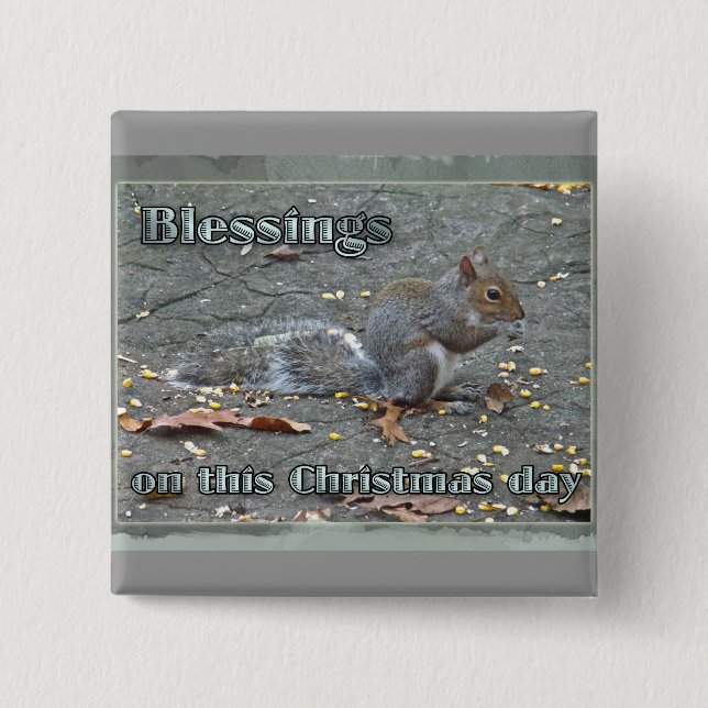 Grått Squirrel jul Blessings Series Knapp (Framsida)