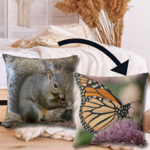 Grått Squirrel och Monarch Butterfly Dekorativ kud