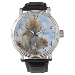 Grått Squirrel Pencil Teckning Armbandsur