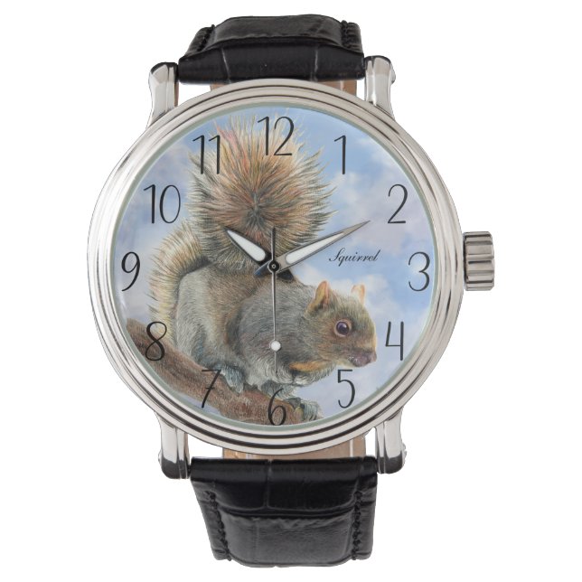 Grått Squirrel Pencil Teckning Armbandsur (Framsida)