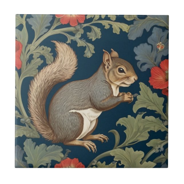 Grått Squirrel William Morris stil Höger Facing Kakelplatta (Framsidan)