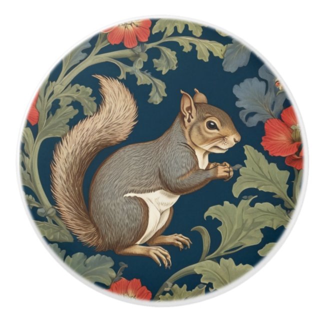 Grått Squirrel William Morris stil Höger Facing Knopp (Framsidan)