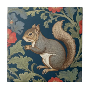 Grått Squirrel William Morris stil Lämnat Facing Kakelplatta